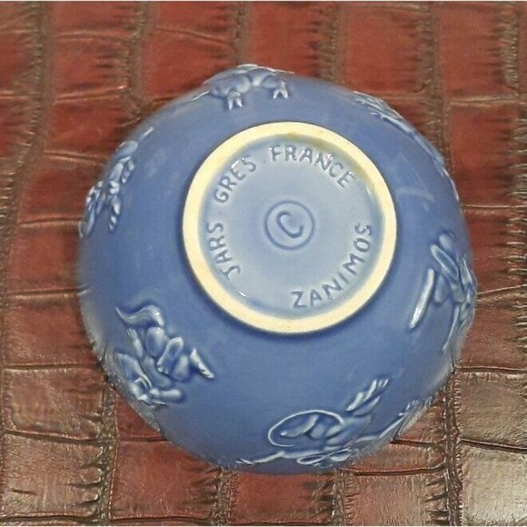 Jars France Blue Animals Raised Cereal Soup Bowl Monkey Pig Mouse Cat Dog Bunny - Picture 6 of 6